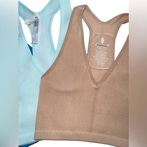 🏀Free People FP Movement The Free Throw Long Crop Tank Varsity Blue Tan XS XL - Picture 8 of 15